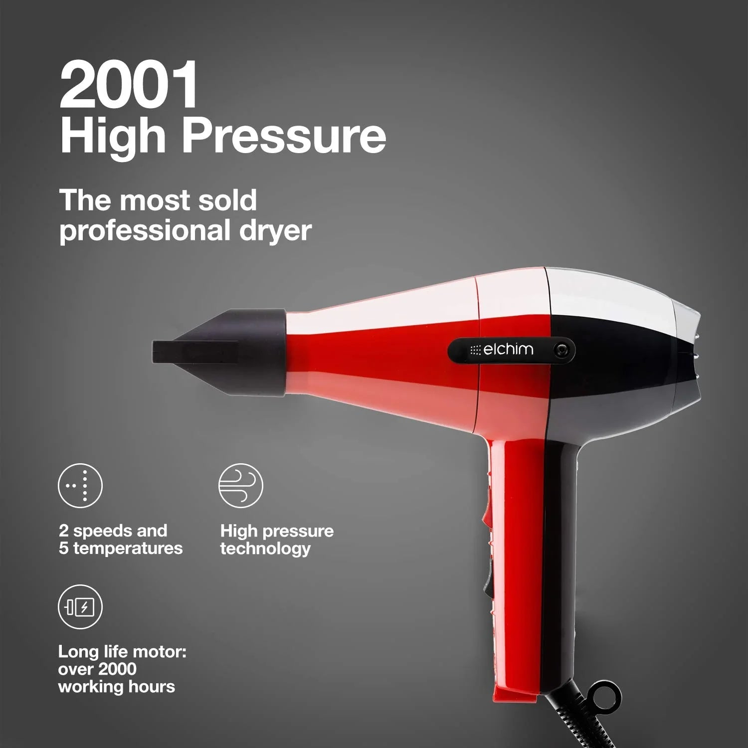 Elchim Hair Dryer 2001 High Pressure Red