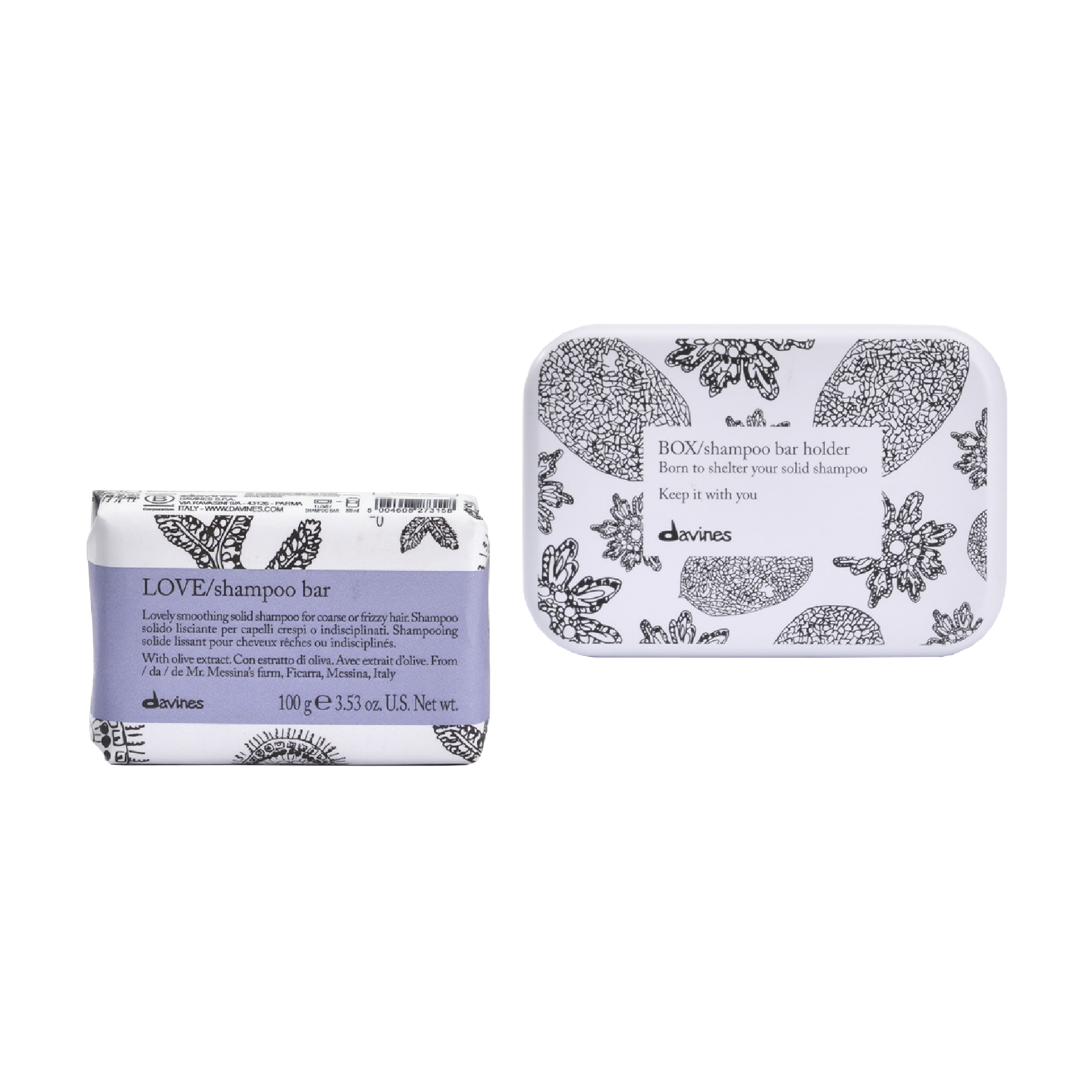 Davines LOVE Shampoo Bar Hydrating Shampoo for Dry and Dehydrated Hair 3.53oz and Case